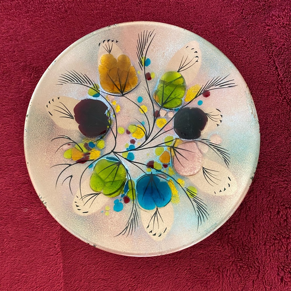 VTG 50’s California Cloissene Glass & Enamel Over Copper 10” Plate By La…